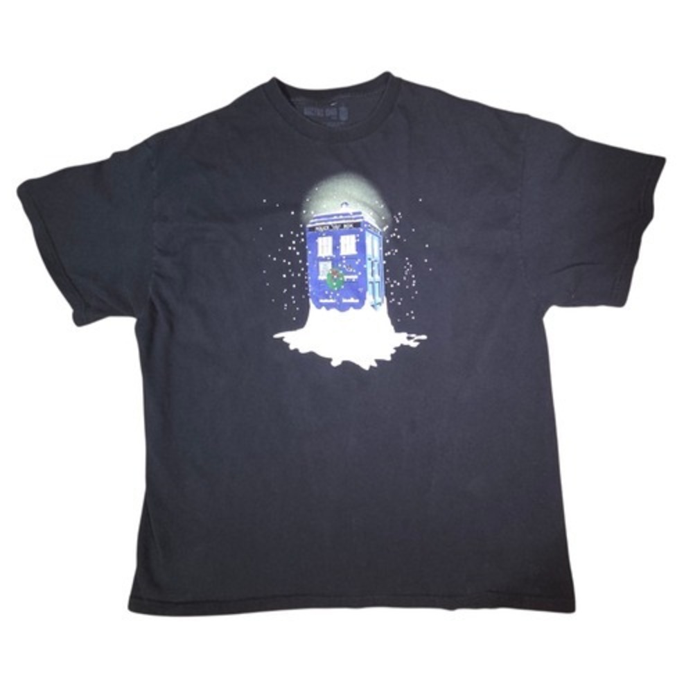 2012 BBC Doctor Who Christmas Tardis Police Box Snowing T-Shirt Size 2XL